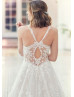 Ivory Lace Tulle Keyhole Back Glitter Wedding Dress